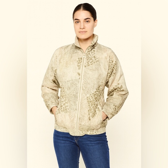 Vintage EVR Silk Womens Bomber Size Small Animal Print Full Zip Ling Sleeves - Picture 1 of 9